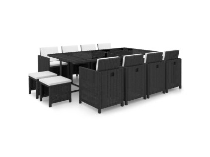 vidaXL 13-dielna vonkajšia jedálenská súprava s vankúšmi polyratan čierna