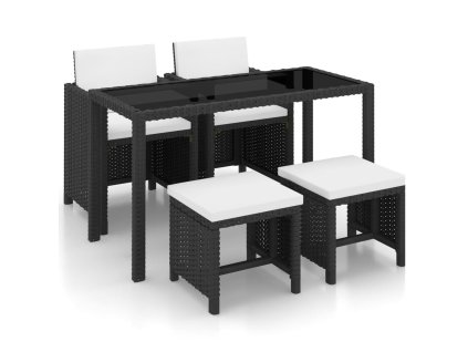vidaXL 5-dielna vonkajšia jedálenská súprava s vankúšmi polyratan čierna