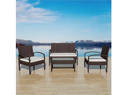 vidaXL 4-dielna záhradná sedacia súprava s vankúšmi polyratan hnedá