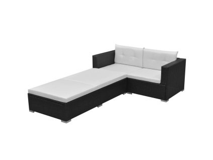 vidaXL 3-dielna záhradná sedacia súprava+podložky, polyratan, čierna