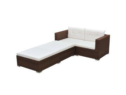 vidaXL 3-dielna záhradná sedacia súprava+podložky, polyratan, hnedá