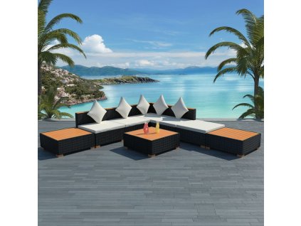 vidaXL 8-dielna záhradná sedacia súprava+podložky, polyratan, čierna