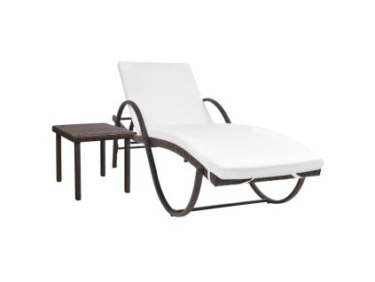 vidaXL Záhradné ležadlo s podložkou a stolíkom, polyratan, hnedé