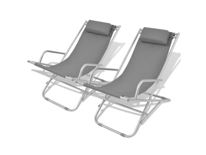 vidaXL Sklápacie kreslá na terasu 2 ks, oceľ, sivé