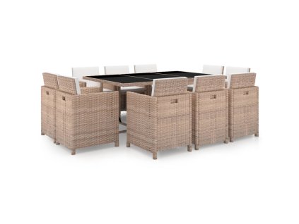 vidaXL 11-dielna vonkajšia jedálenská súprava+podložky,polyratan,béžová