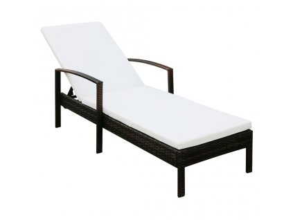 vidaXL Záhradné ležadlo s podložkou, polyratan, hnedé