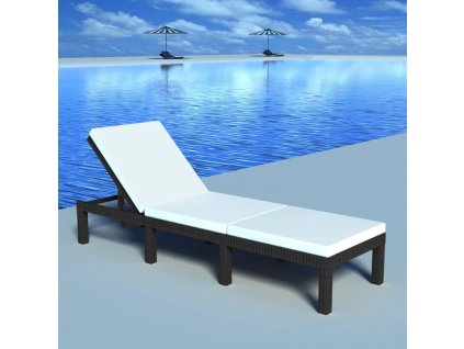 vidaXL Záhradné ležadlo s podložkou, polyratan, čierne