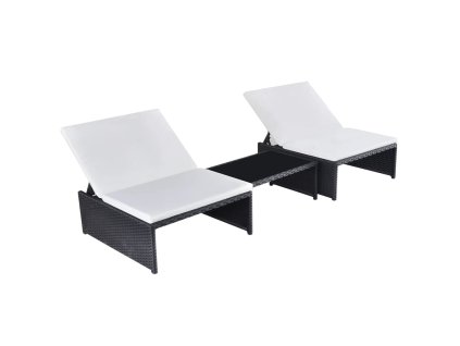 vidaXL Záhradné ležadlá 2 ks so stolíkom, polyratan, čierne