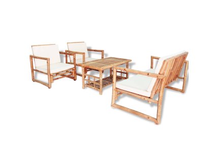 vidaXL 4-dielna záhradná sedacia súprava s vankúšmi bambus