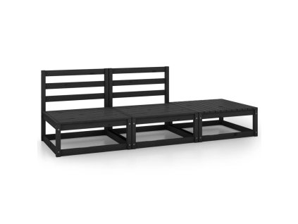 vidaXL 3-dielna záhradná sedacia súprava čierna masívna borovica