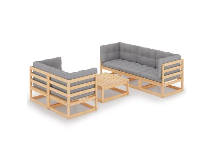 vidaXL 6-dielna záhradná súprava s podložkami, borovicový masív