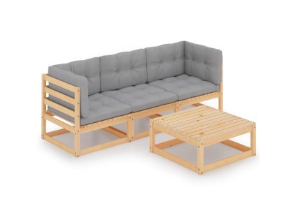 vidaXL 4-dielna záhradná sedacia súprava s podložkami borovicový masív