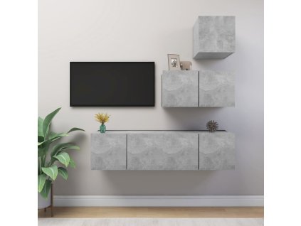 vidaXL 4-dielna súprava TV skriniek betónová sivá drevotrieska
