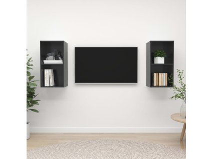 vidaXL Nástenné TV skrinky 2 ks lesklé sivé drevotrieska