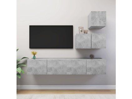 vidaXL 4-dielna súprava TV skriniek betónová sivá drevotrieska
