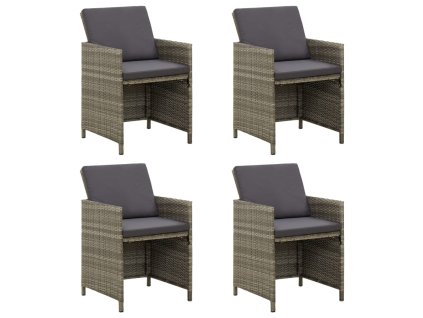 vidaXL Záhradné stoličky so sedákmi 4 ks polyratanové sivé