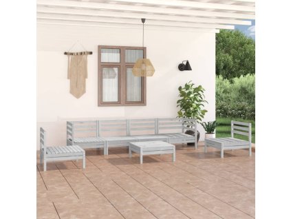 vidaXL 7-dielna záhradná sedacia súprava biela masívna borovica