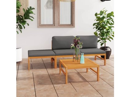 vidaXL 4-dielna záhradná súprava so sivými podložkami tíkové drevo