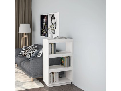vidaXL Knižnica/deliaca stena biela 60x35x103 cm masívna borovica