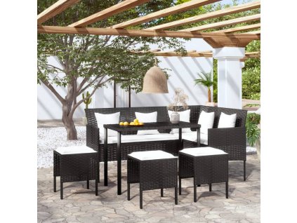 vidaXL 5-dielny záhradný sedací set so sedákmi tvar L polyratan čierny