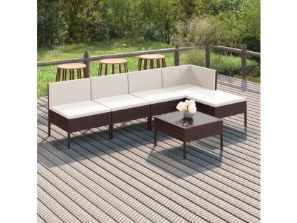 vidaXL 6-dielna záhradná sedacia súprava s podložkami polyratan hnedá