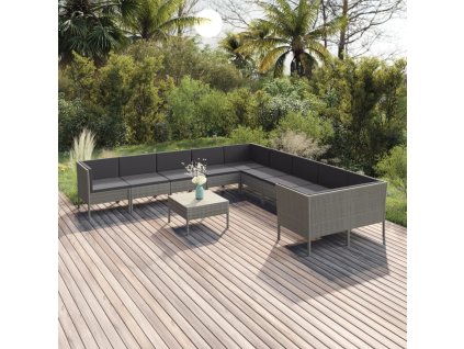 vidaXL 11-dielna záhradná sedacia súprava s podložkami polyratan sivá