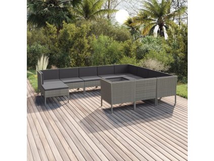 vidaXL 11-dielna záhradná sedacia súprava s podložkami polyratan sivá