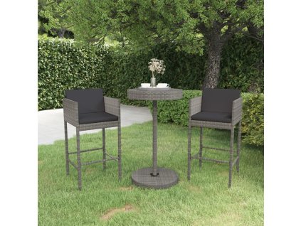 vidaXL 3-dielna záhradná barová súprava s vankúšmi polyratanová sivá