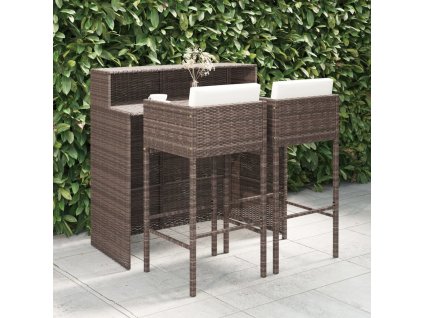 vidaXL 3-dielna záhradná barová súprava s vankúšmi polyratanová hnedá