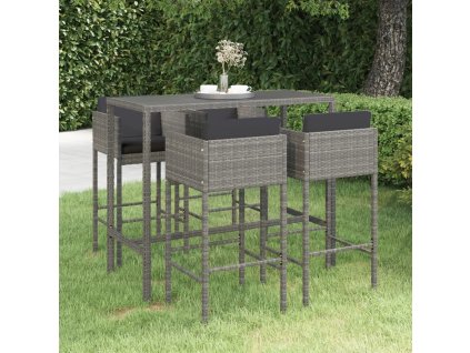 vidaXL 5-dielna záhradná barová súprava s vankúšmi polyratanová sivá