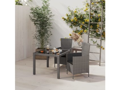 vidaXL 3-dielna vonkajšia jedálenská súprava s vankúšmi polyratan sivá