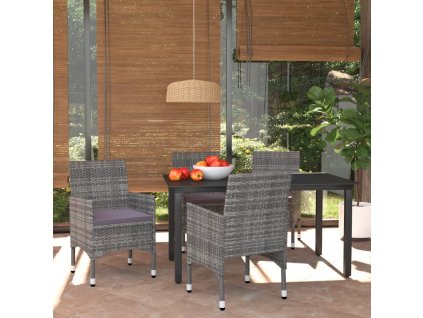 vidaXL 5-dielna záhradná jedálenská súprava s vankúšmi polyratan sivá