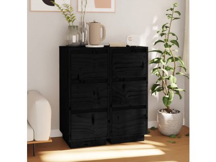 vidaXL Komody 2 ks čierne 32x34x75 cm borovicový masív