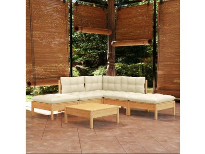 vidaXL 6-dielna záhradná súprava s krémovými vankúšmi borovica