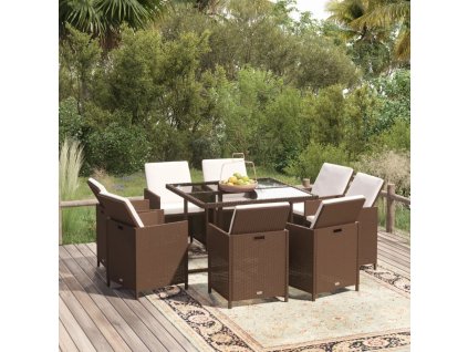 vidaXL 9-dielna záhradná jedálenská súprava so sedákmi polyratan hnedá