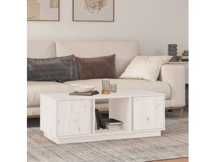 vidaXL Konferenčný stolík biely 110x50x40 cm borovicový masív