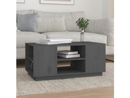 vidaXL Konferenčný stolík sivý 90x49x40,5 cm borovicový masív