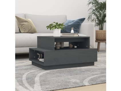 vidaXL Konferenčný stolík sivý 80x55x40,5 cm borovicový masív