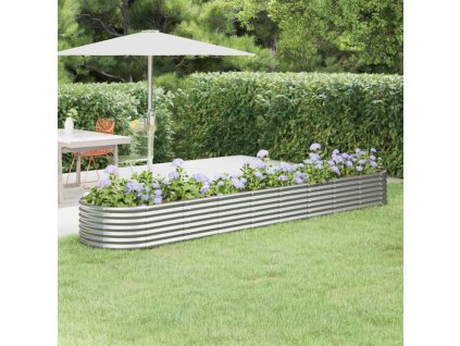 vidaXL Vyvýšený záhradný záhon práškovaná oceľ 368x80x36 cm strieborný