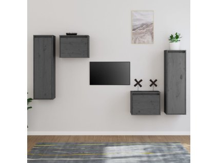 vidaXL TV skrinky 4 ks sivé masívna borovica