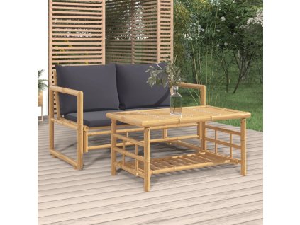 vidaXL 2-dielna záhradná sedacia súprava tmavosivé vankúše bambus