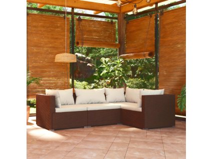 vidaXL 4-dielna záhradná sedacia súprava s vankúšmi polyratan hnedá