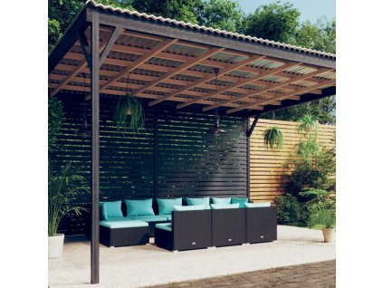 vidaXL 10-dielna záhradná sedacia súprava s vankúšmi čierna polyratan