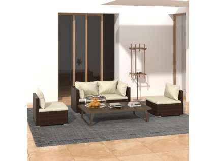 vidaXL 4-dielna záhradná sedacia súprava s vankúšmi polyratan hnedá