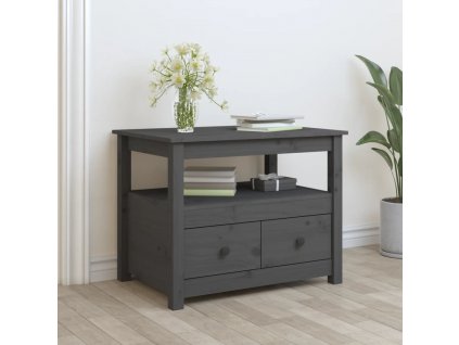 vidaXL Konferenčný stolík sivý 71x49x55 cm borovicový masív