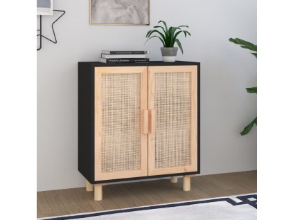 vidaXL Komoda čierna 60x30x70 cm masívna borovica a prírodný ratan