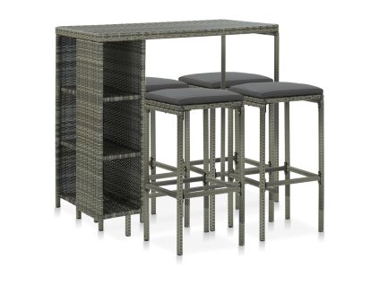 vidaXL 5-dielna záhradná barová súprava s vankúšmi sivá polyratanová