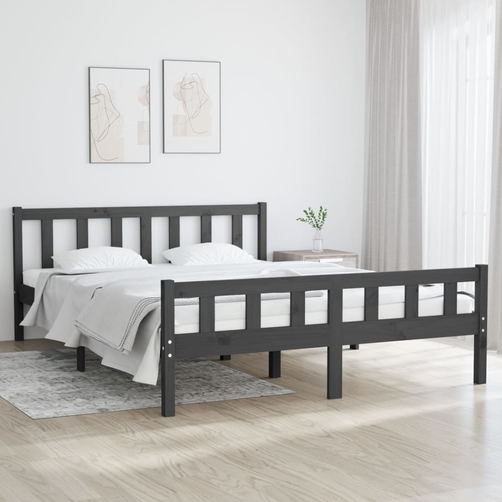 vidaXL Posteľný rám sivý masívne drevo 150x200 cm 5FT King