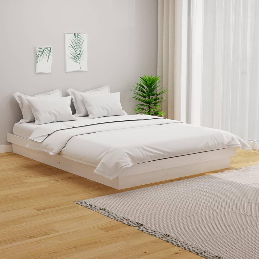 vidaXL Posteľný rám biely masívne drevo 135x190 cm 4FT6 dvojlôžko