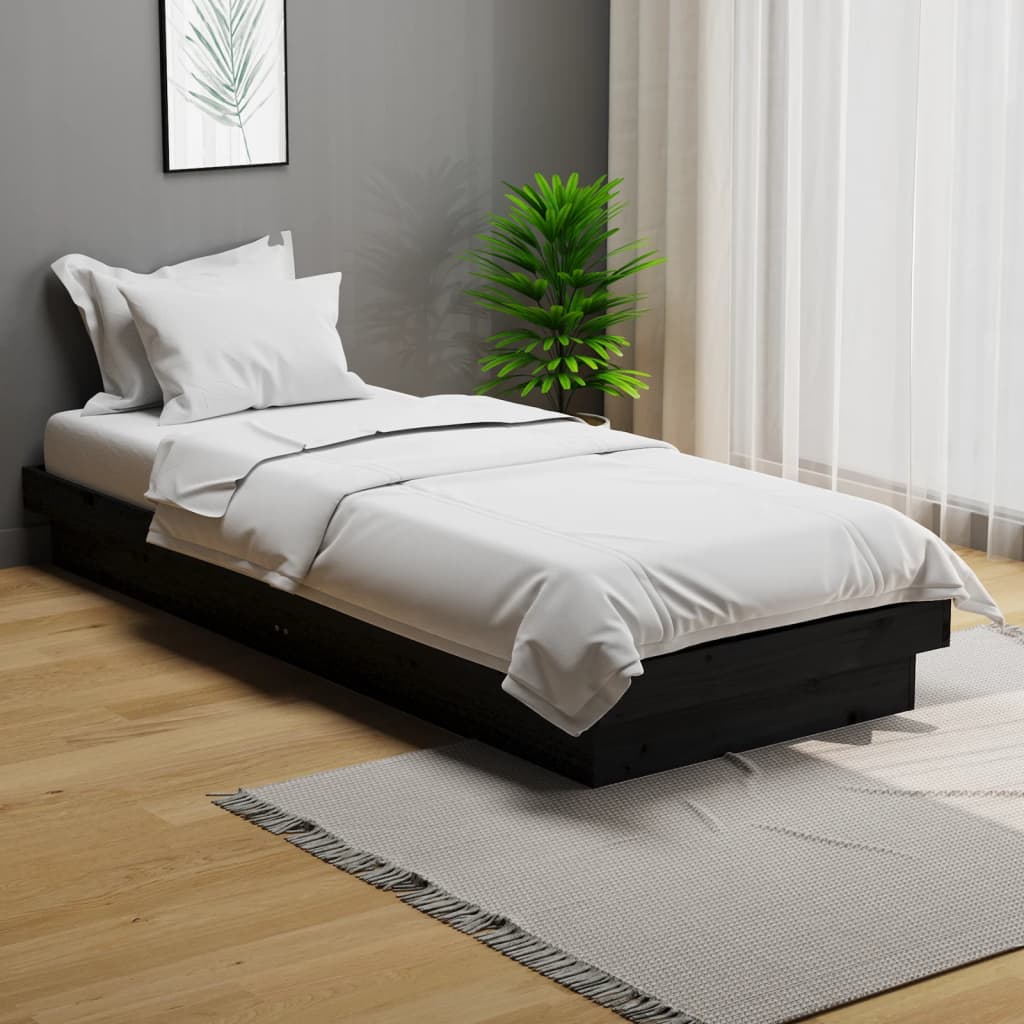vidaXL Posteľný rám čierny masívne drevo 75x190cm 2FT6 malé jednolôžko